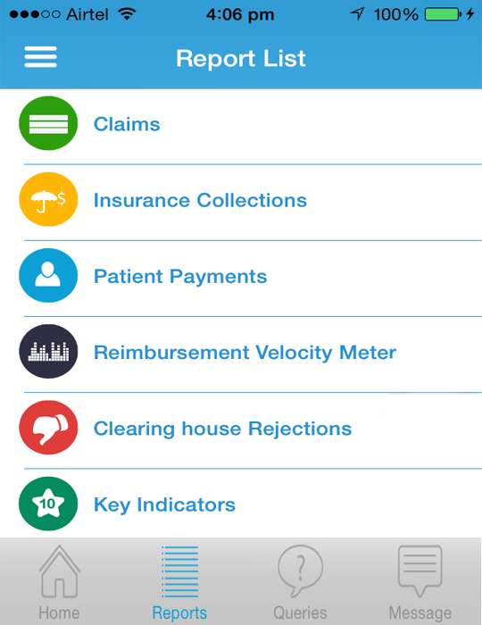 app hierarchy medical billing report list